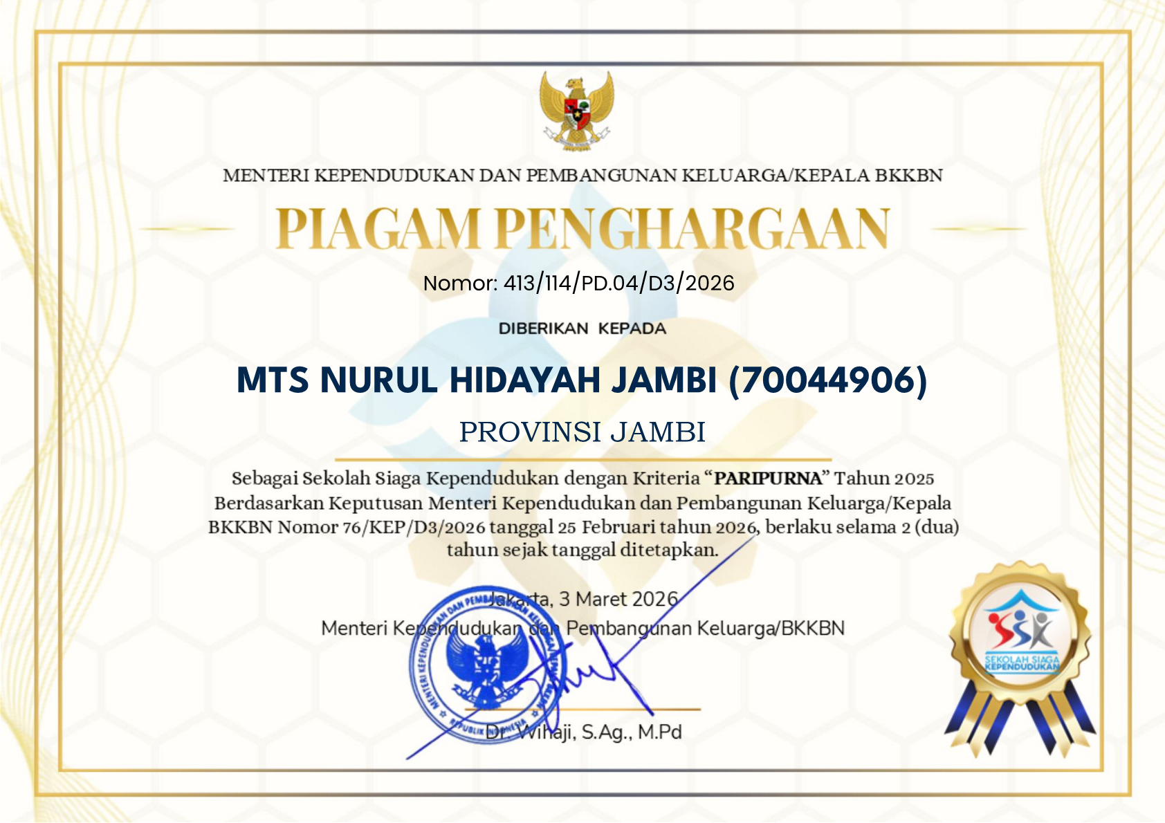 SEKOLAH SIAGA KEPENDUDUKAN MTS NURUL HIDAYAH JAMBI